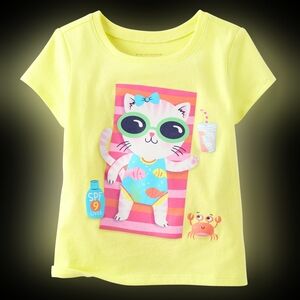 Baby And Toddler Girls Cat Beach Towel Graphic Tee -  Iced Lime